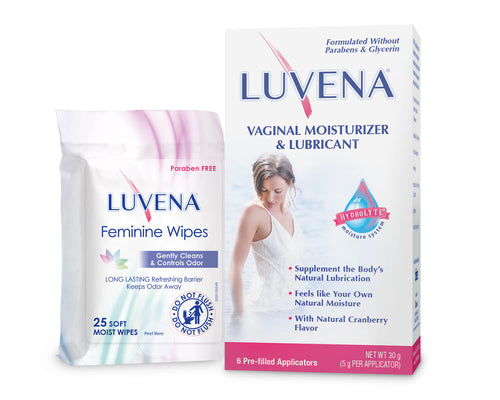 LUVENA Vaginal Moisturizer & Lubricant & LUVENA Feminine Wipes (25ct Resealable Pouch)
